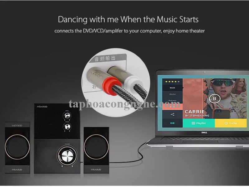 Ugreen 20820 0.5M màu Đen Cáp âm thanh 2 đầu Bông sen sang 3.5mm Dương đầu bọc nhôm mạ vàng AV135 30020820